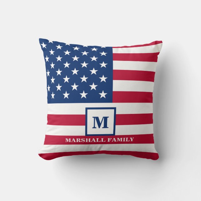 US-amerikanische Flagge Maßgeschneiderte Monogramm Kissen (Vorderseite)