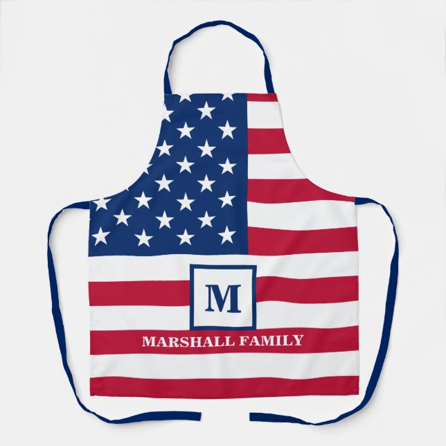 US-amerikanische Flagge Maßgeschneiderte Monogramm Schürze (Vorderseite)