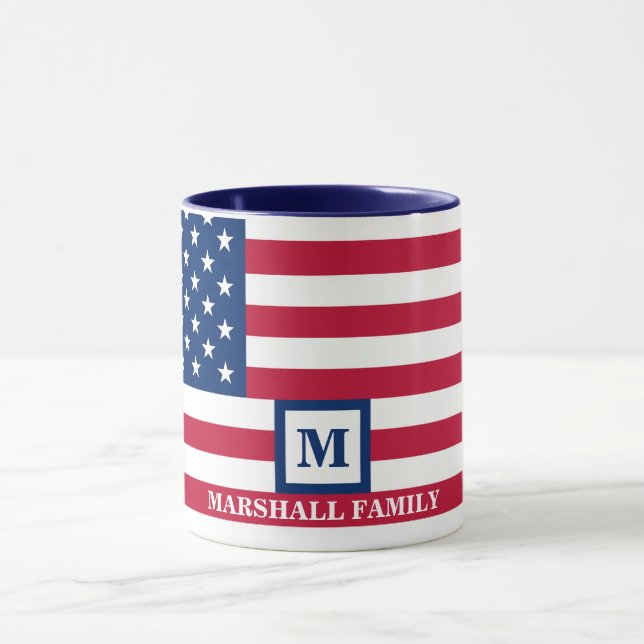 US-amerikanische Flagge Maßgeschneiderte Monogramm Tasse (Zentrum)