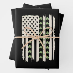 US-amerikanische Flagge mit Shamrocks für St. Patr Geschenkpapier Set