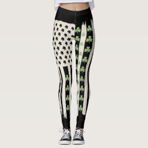 US-amerikanische Flagge mit Shamrocks für St. Patr Leggings