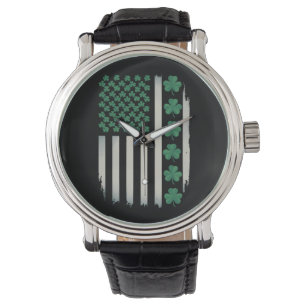 US-amerikanische Flagge Shamrocks St Patricks Day Armbanduhr