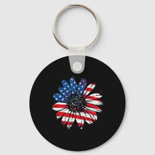 US-amerikanische Flagge Vintag Sonnenblumen Happy Schlüsselanhänger