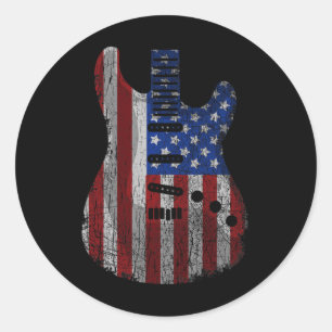 US-amerikanische Flaggengitarre Funny US Gitarrist Runder Aufkleber
