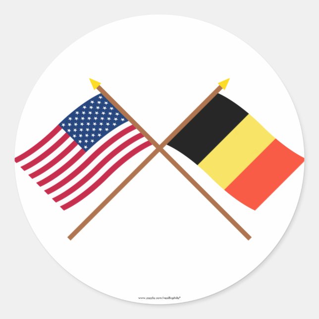 US-amerikanische und belgische Grenzflaggen Runder Aufkleber (Vorderseite)