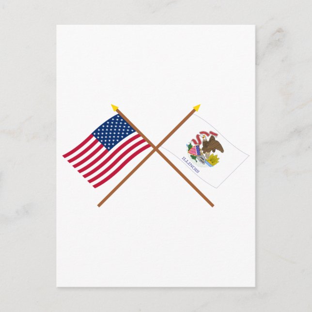 US-amerikanische und Illinois-überquerte Flaggen Postkarte (Vorderseite)