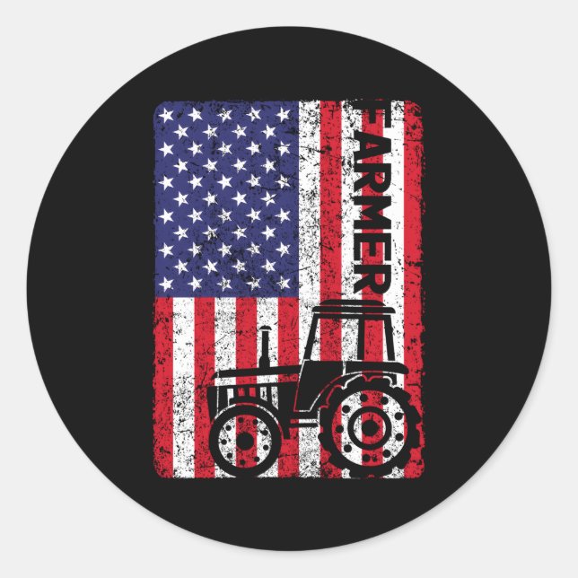 US-amerikanischer Flag Farm Tractor Bauer Farm Runder Aufkleber (Vorderseite)