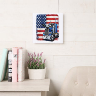 US-amerikanischer Flagge Sattelzugfahrer Quadratische Wanduhr