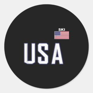 US-amerikanisches Flaggenskiteam Coole Skiausrüstu Runder Aufkleber