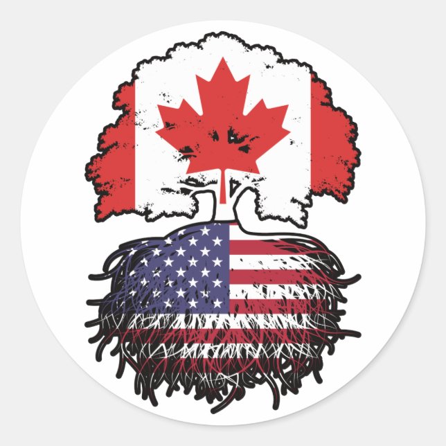 US-amerikanisches kanadisches Tree-Roots-Flag Runder Aufkleber (Vorderseite)