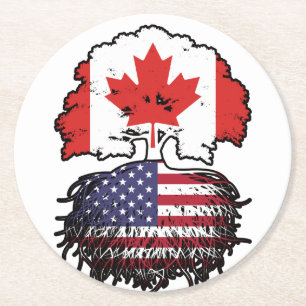 US-amerikanisches kanadisches Tree-Roots-Flag Runder Pappuntersetzer