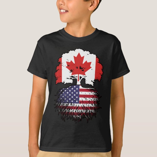 US-amerikanisches kanadisches Tree-Roots-Flag T-Shirt (Vorderseite)