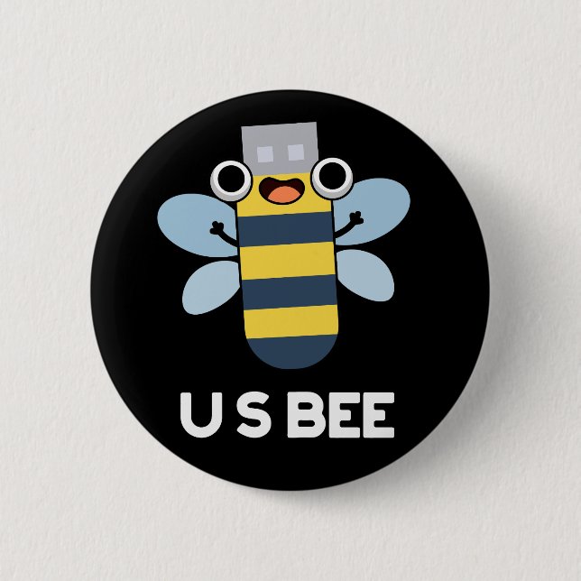 US Bees Funny USB Technical Pun Dark BG Button (Vorderseite)