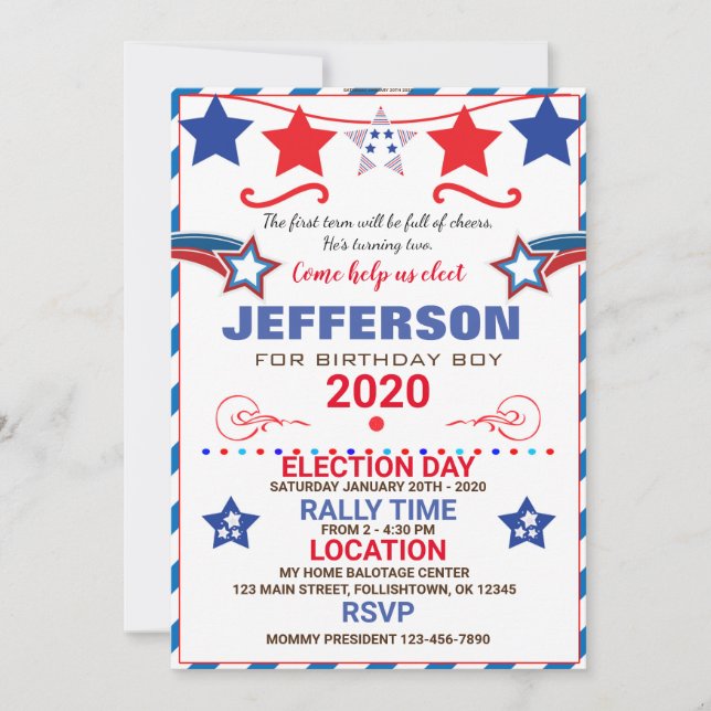 US BIRTHDAY BOY ELECTION BIRTHDAY INVITATION (Devant)