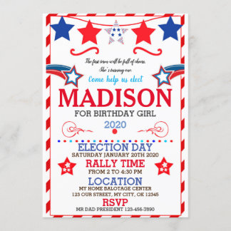US BIRTHDAY GIRL ELECTION BIRTHDAY INVITATION EINLADUNG