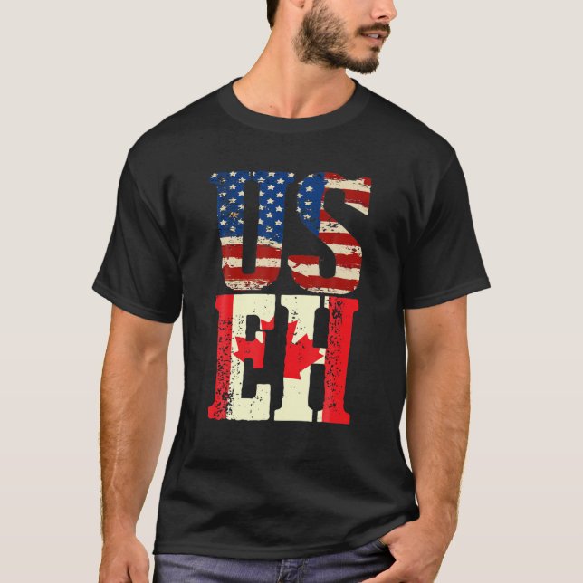 US EH Funny Canada American Flag Canadian Meme Quo T-Shirt (Vorderseite)