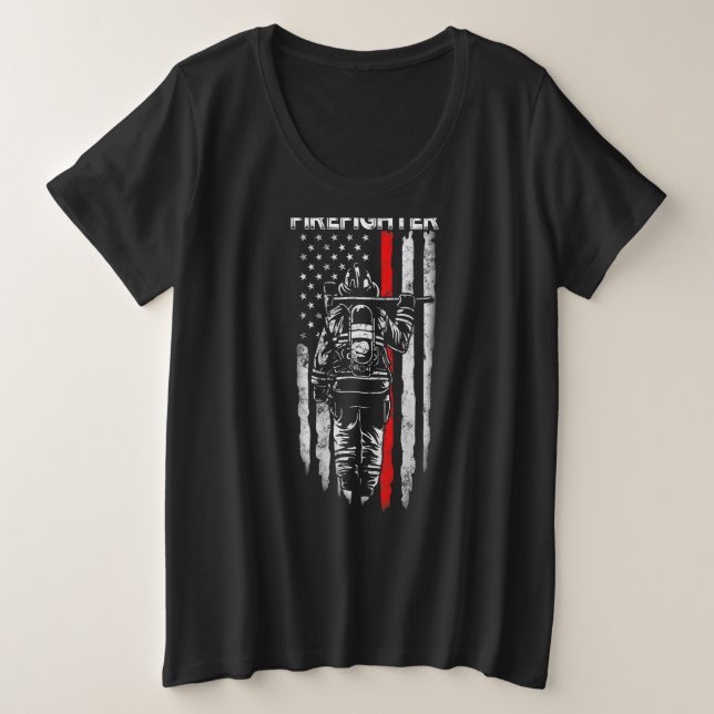 US Firefighter American Flag Patriotic Fireman Fat Große Größe T-Shirt (Design vorne)