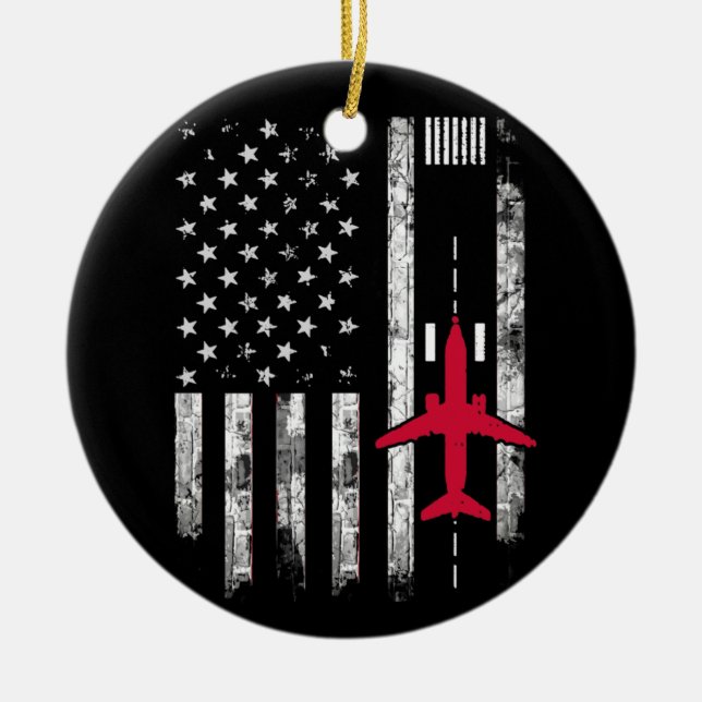 US Flag Airport Runway Airplane Pilot Geschenk Keramik Ornament (Vorne)