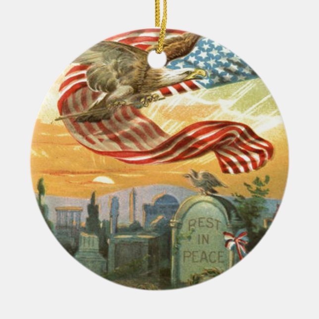 US Flag Bald Eagle Friedhof Grabstein Wreath Keramikornament (Vorne)