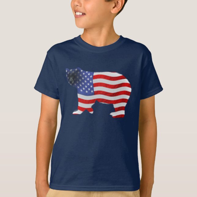 US FLAG & BEAR Kids Shirt im US-Stil (Vorderseite)