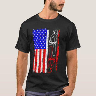 US Flag Chainsaw Lumberjack Logger Lumber T-Shirt