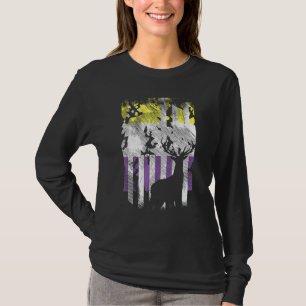 US Flag Deer Jagd auf nicht binäres Enby nb Pride T-Shirt
