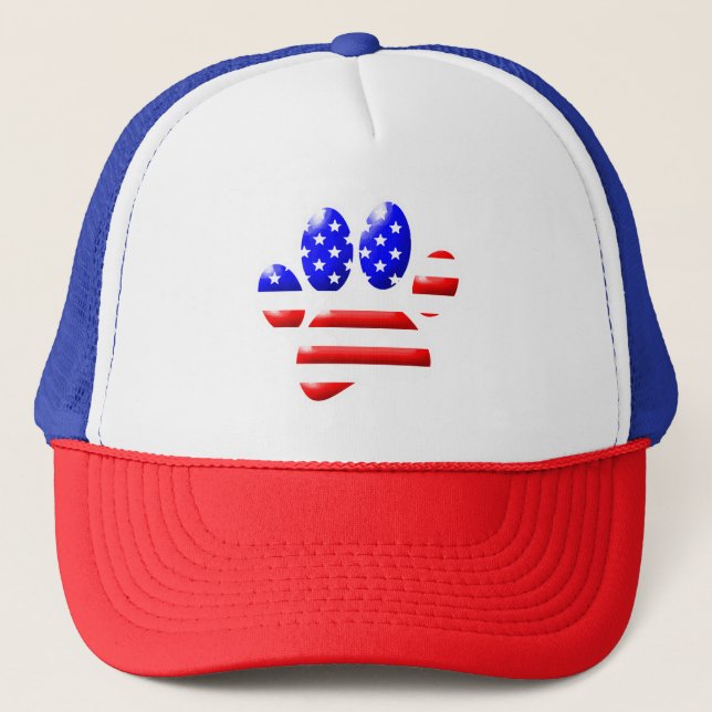 US Flag Dog Paw Print Truckerkappe (Vorderseite)