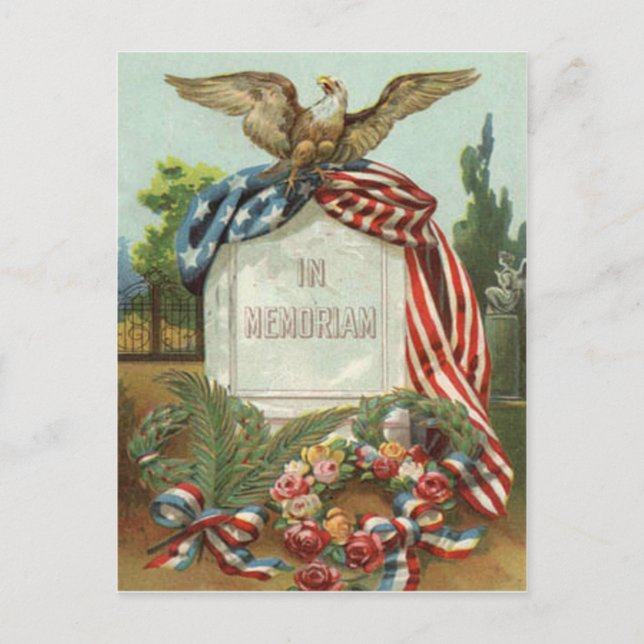 US Flag Eagle Wreath Grabestone Rose Postkarte (Vorderseite)