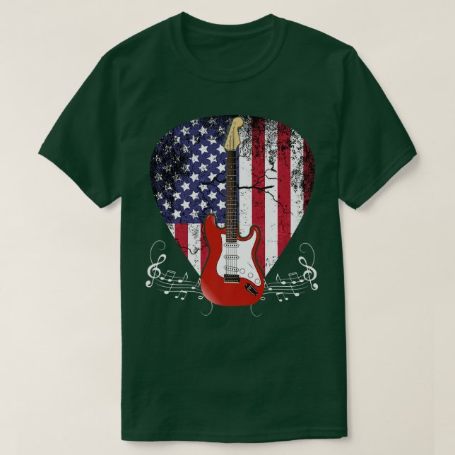 US Flag Guitar Pick Guitarist Lover Instrument Ele T-Shirt (Design vorne)
