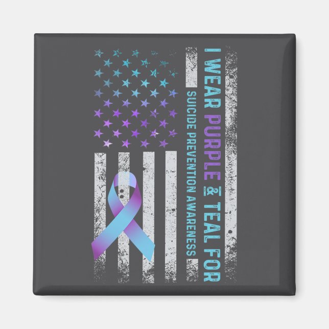 Us Flag I Wear Purple And Teal Suicide Prevention  Magnet (Vorne)