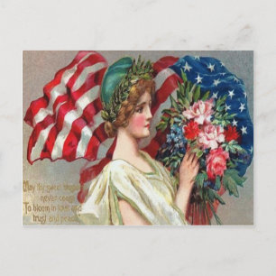 US-Flag Lady Liberty Kranz Memorial Day Postkarte