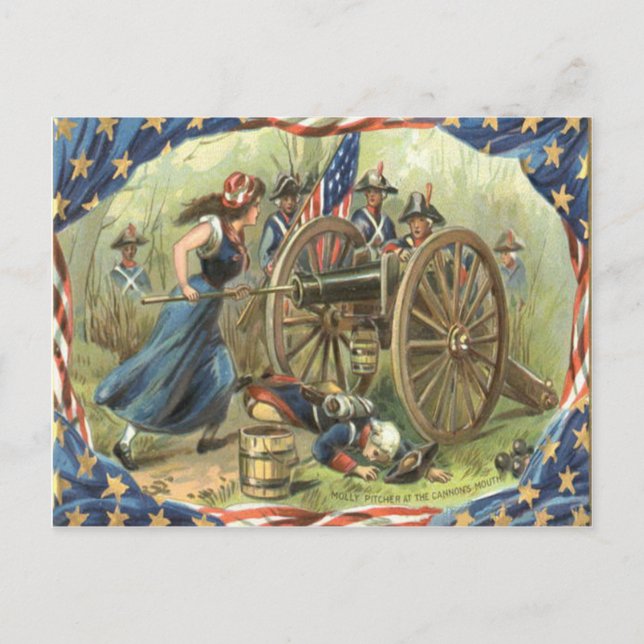US Flag Molly Pitcher Cannon Postkarte (Vorderseite)