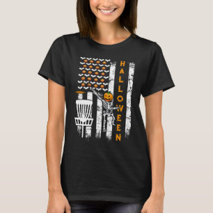 US Flag Skeleton Disk Golf Halloween Frisbee T-Shirt