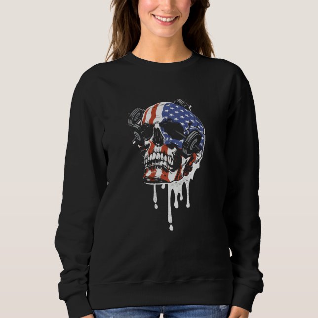 US Flag Skeleton Weightlifting Bodybuilding Gym Wo Sweatshirt (Vorderseite)
