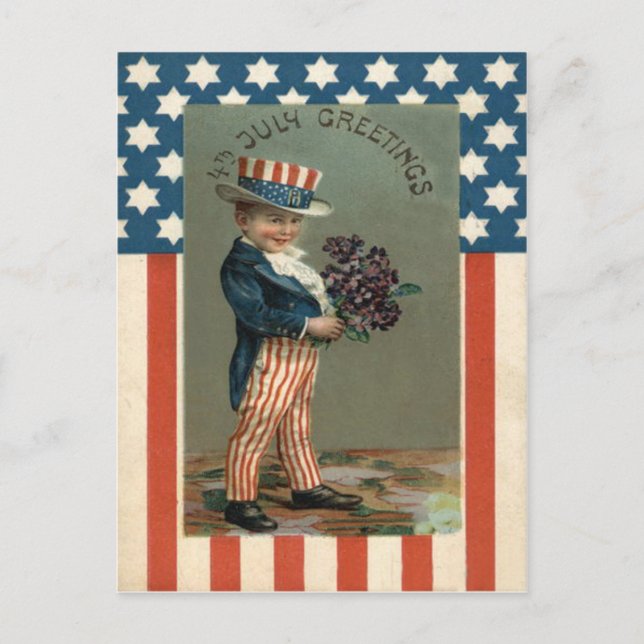 US Flag Uncle Sam Boy Violets Postkarte (Vorderseite)