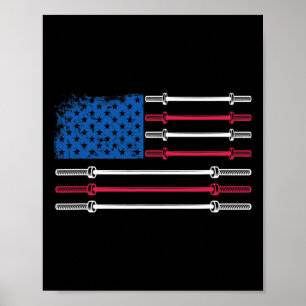 Us Flag Weightfting Barbell Patriotic Liebe Fitne Poster
