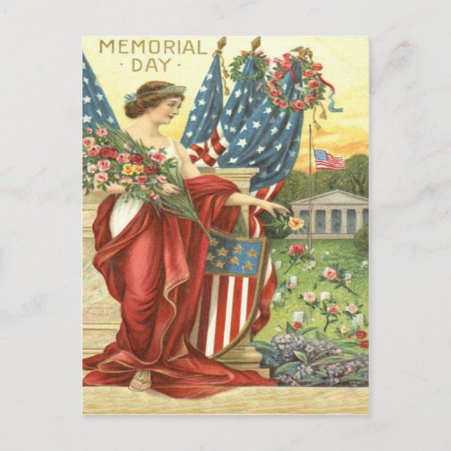 US Flag Wreath Lady Liberty Friedhof Postkarte (Vorderseite)