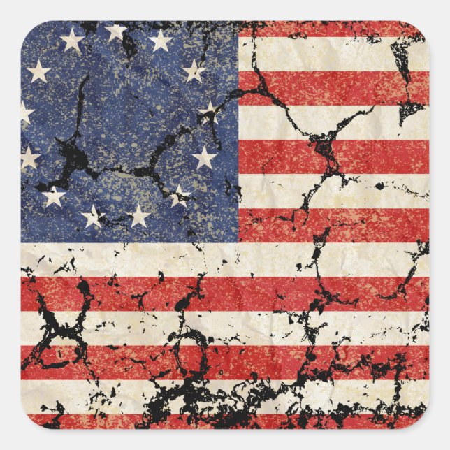 US-Flagge 1776, beschädigt Quadratischer Aufkleber (Vorderseite)