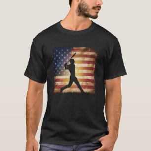 US-Flagge Baseballspieler Schläger Fan Fänger Werf T-Shirt