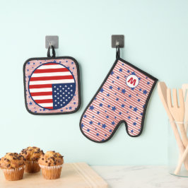 US Flagge für amerikanische Flaggen Monogram Ofenhandschuh & Topflappen-Set