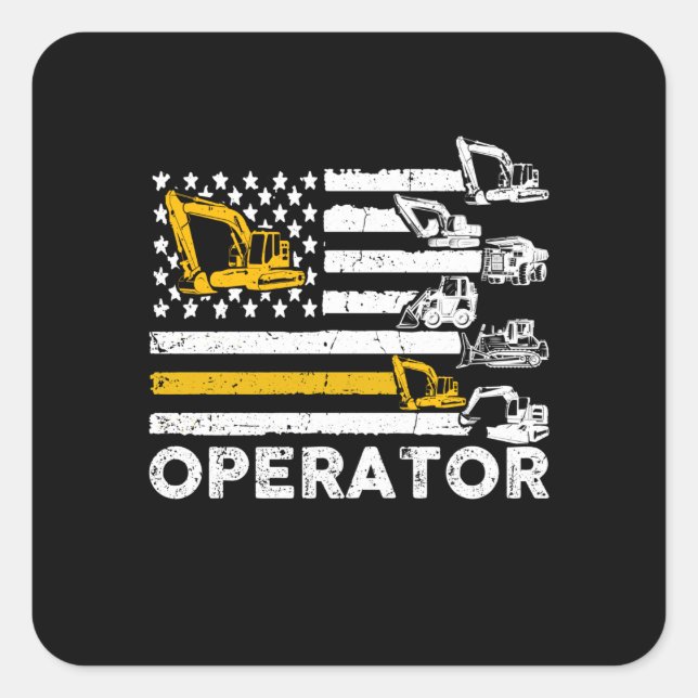 US-Flagge für den Betreiber schwerer Geräte Quadratischer Aufkleber (Vorderseite)