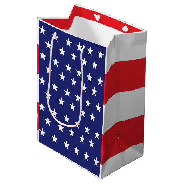 US Flagge Geschenk Beutel rot weiß und blau Mittlere Geschenktüte (Vorderseite Schrägansicht)