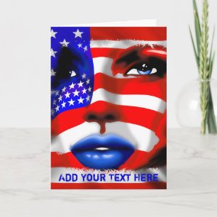 US Flagge Girl's Portrait Grußkarte Karte