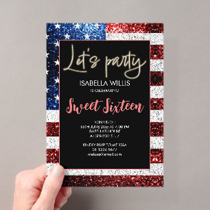 US-Flagge Glitzern Sweet 16 Birthday Lasse Party Acryleinladungen