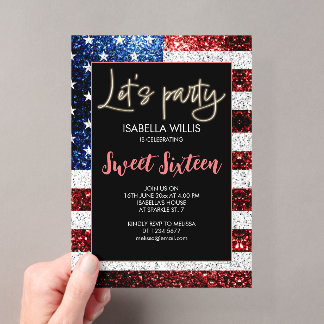 US-Flagge Glitzern Sweet 16 Birthday Lasse Party Acryleinladungen