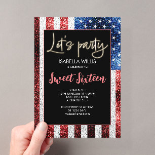 US-Flagge Glitzern Sweet 16 Birthday Lasse Party Acryleinladungen