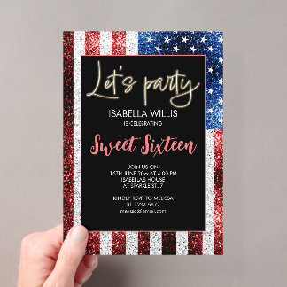 US-Flagge Glitzern Sweet 16 Birthday Lasse Party Acryleinladungen