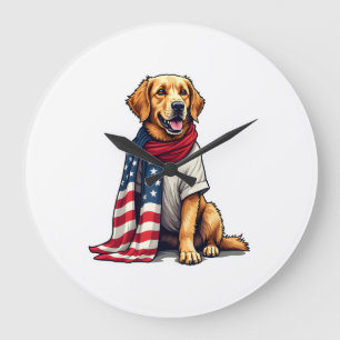 US-Flagge Golden Retriever Gravierter Hundeliebhab Große Wanduhr