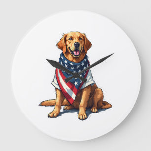 US-Flagge Golden Retriever Gravierter Hundeliebhab Große Wanduhr