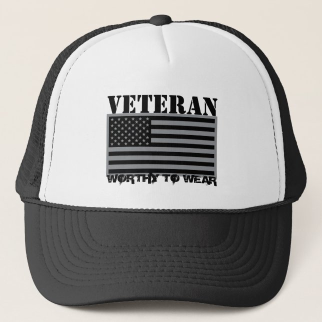 US-Flagge grau - Veteran - es lohnt sich zu tragen Truckerkappe (Vorderseite)